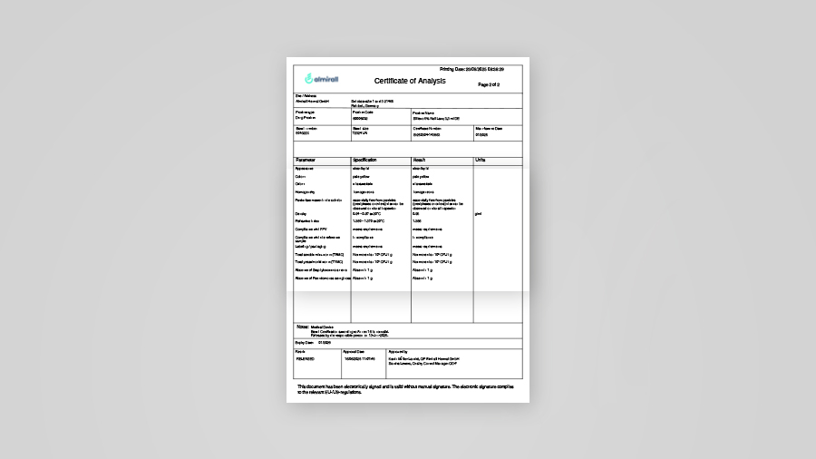 Mockup Hydrolack Analysenzertifikat Nr 60006001 504322X
