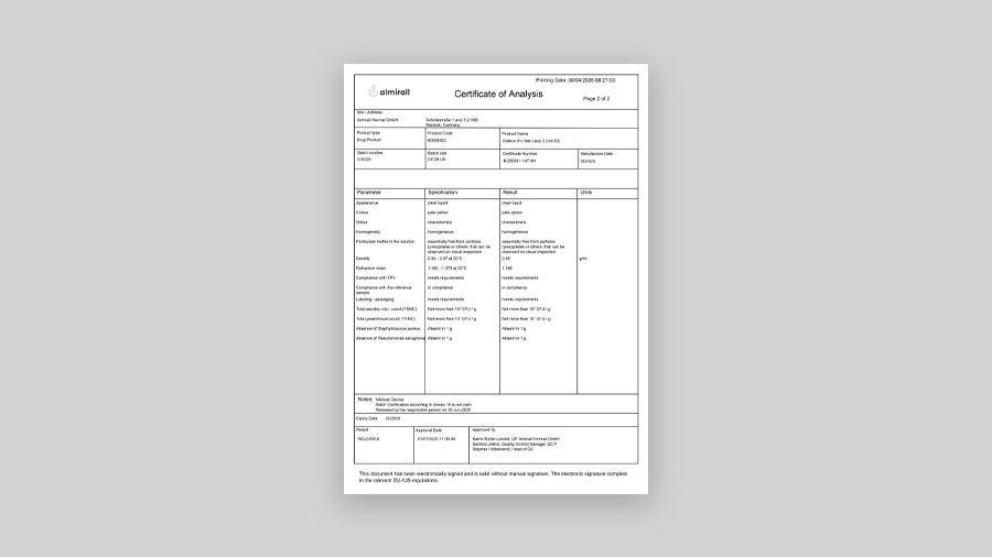 Mockup SILILEVO Hydrolack Analysenzertifikat